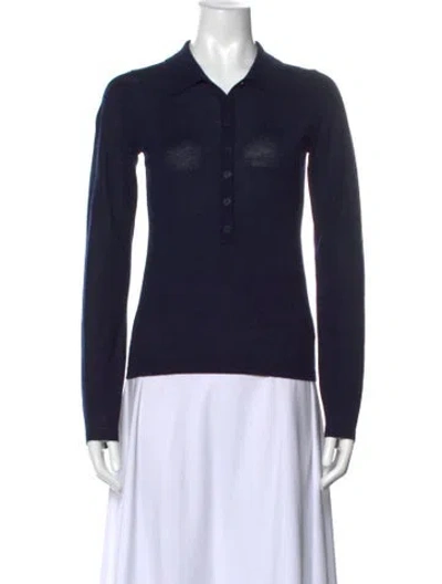 Pre-owned Reformation Wool Long Sleeve Polo In Blue