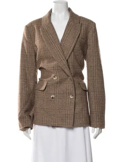 Pre-owned Reformation Wool Plaid Print Blazer In Brown