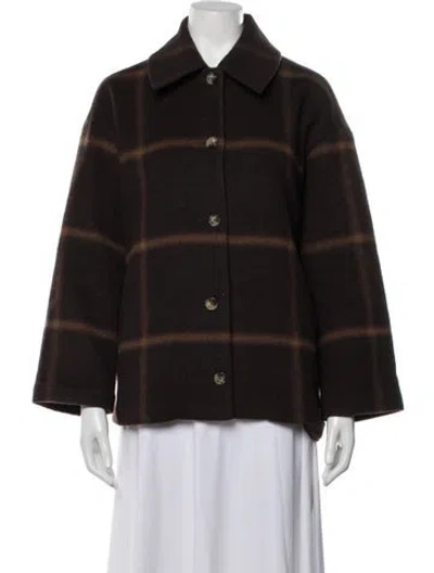 Pre-owned Reformation Wool Plaid Print Coat In Brown