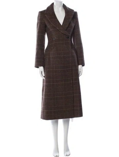 Pre-owned Reformation Wool Plaid Print Coat In Brown