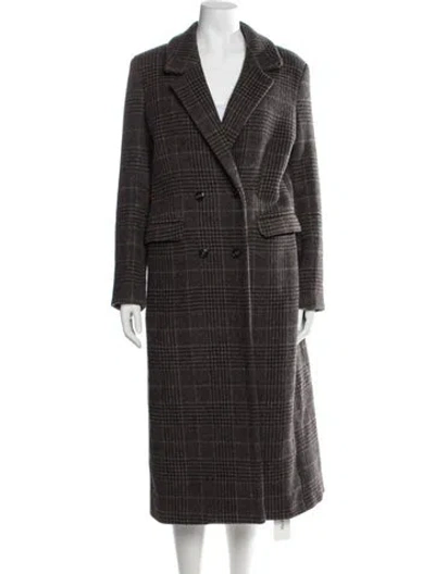 Pre-owned Reformation Wool Plaid Print Coat In Brown