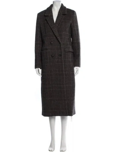 Pre-owned Reformation Wool Plaid Print Coat In Brown