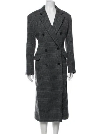 Pre-owned Reformation Wool Plaid Print Coat In Grey