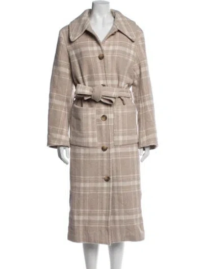 Pre-owned Reformation Wool Plaid Print Coat In Neutral