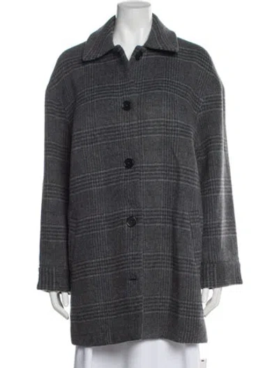 Pre-owned Reformation Wool Plaid Print Coat W/ Tags In Gray