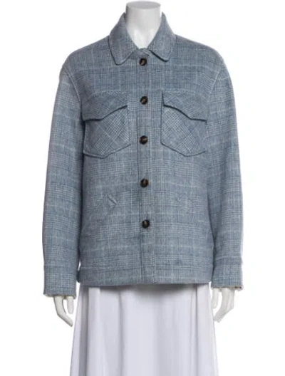 Pre-owned Reformation Wool Plaid Print Denim Jacket In Blue