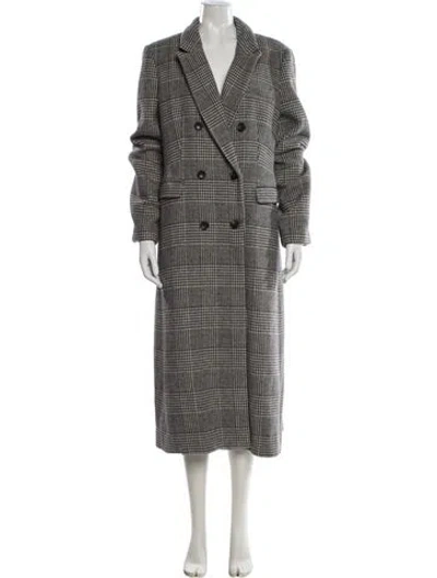 Pre-owned Reformation Wool Plaid Print Peacoat In Gray