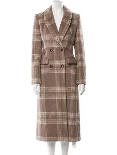 Pre-owned Reformation Wool Plaid Print Trench Coat In Brown