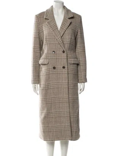 Pre-owned Reformation Wool Plaid Print Trench Coat In Neutral