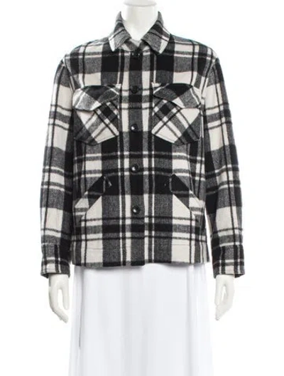 Pre-owned Reformation Wool Plaid Print Utility Jacket In Black