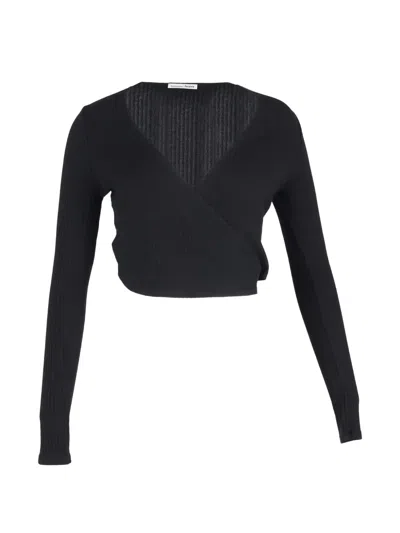 Pre-owned Reformation Wraparound Ribbed Top In Black