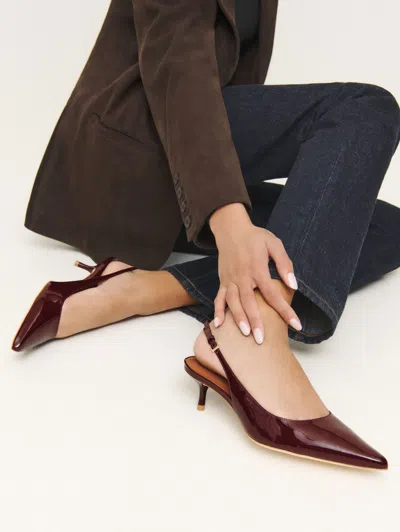 Reformation Wrenley Heeled Slingback In Wine Patent