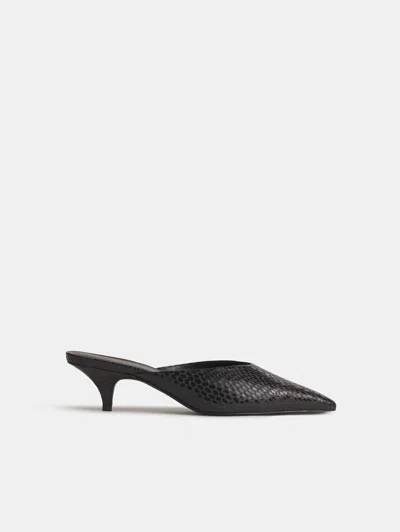 Reformation Wyler Heeled Mule Black Snake 5