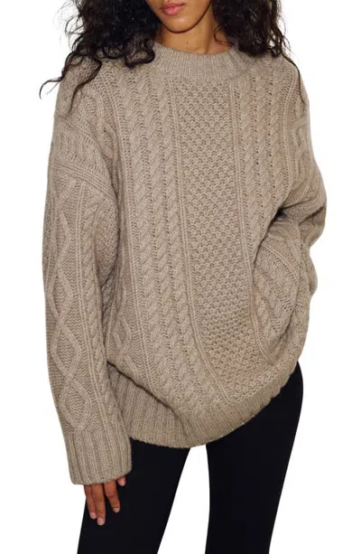 Reformation X Alexa Chung Oversized Cable Knit Sweater In Metallic