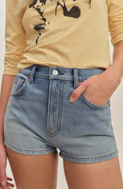 Reformation X Devon Lee Carlson Jensen High Waist Cheeky Denim Shorts In Edessa