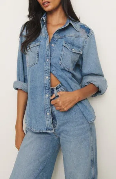 Reformation X Kacey Musgraves Deeper Well Denim Snap-up Shirt In Colorado