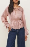 Reformation X Kacey Musgraves Lillie Eyelet Embroidered Silk Top In Serenade
