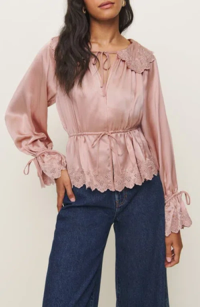 Reformation X Kacey Musgraves Lillie Eyelet Embroidered Silk Top In Serenade