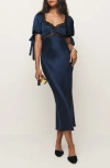 Reformation Stella Silk Dress In Navy