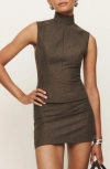 Reformation X Kacey Musgraves Sutton Mock Neck Sleeveless Wool Blend Top In Brown Herringbone