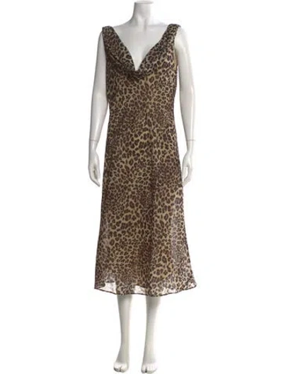 Pre-owned Reformation X Laura Harrier Animal Print Long Dress In Brown