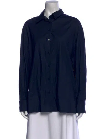 Pre-owned Reformation X Laura Harrier Long Sleeve Button-up Top In Blue