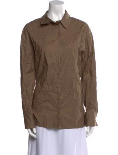 Pre-owned Reformation X Laura Harrier Long Sleeve Button-up Top In Brown