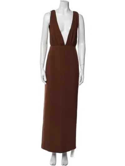 Pre-owned Reformation X Laura Harrier V-neck Long Dress In Brown