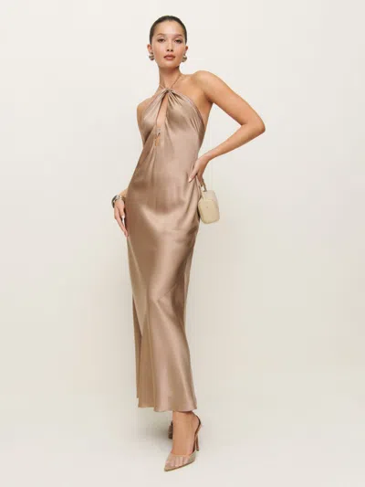 Reformation Yesenia Silk Dress In Macadamia