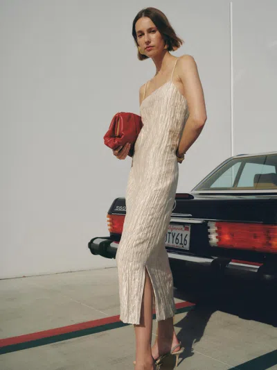 Reformation Yoshe Dress Champagne Silk Xs In Gold