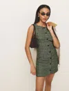 Reformation Zarae Linen Dress In Cactus Check