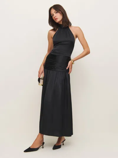 Reformation Zaria Silk Dress In Black