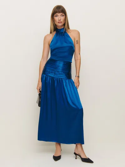 Reformation Zaria Silk Dress In Pacific Ocean