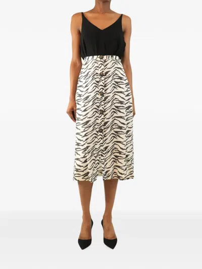 Pre-owned Reformation Zebra-print Button-front Midi Skirt In Neutral