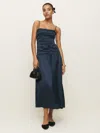 Reformation Zeya Satin Dress In Midnight Crinkle