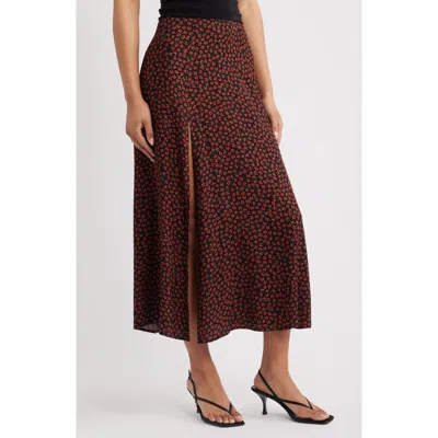 Reformation Zoe Side Slit Midi Skirt In Brown