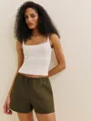 Reformation Zoey Linen Short In Dark Olive