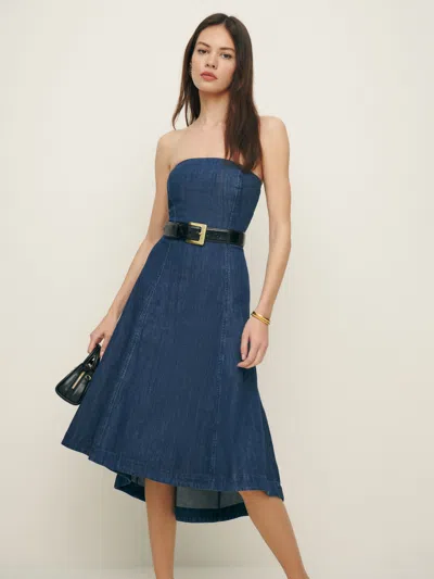 Reformation Zoie Denim Midi Dress In Juniper