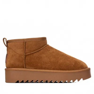 Refresh Women's Casual Platform Suede Ankle Booties In Camel In Multi