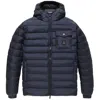 Refrigiwear Elegant Black Hooded Down Jacket With Chic Olive Accent