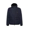 Refrigiwear Elegant Black Hooded Down Jacket With Chic Olive Accent In Blue