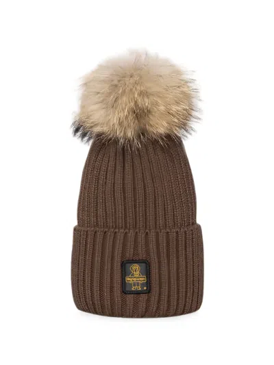 Refrigiwear Pom-pom Ribbed Beanie Hat In Brown