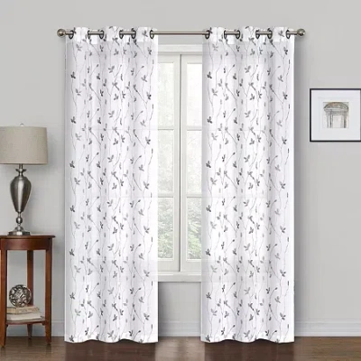 Regal Home Collections, Inc. Regal Home Addison Embroidered Grommet Top Embroidered Sheer Set Of 2 Curtain Panel In Gray