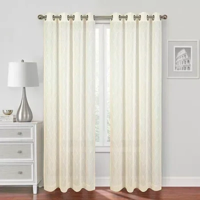 Regal Home Collections, Inc. Regal Home Bayview Grommet Top Embroidered Sheer Single Curtain Panel In Sand