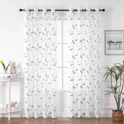 Regal Home Collections, Inc. Regal Home Cedar Embroidered Grommet Top Embroidered Sheer Set Of 2 Curtain Panel In Blue