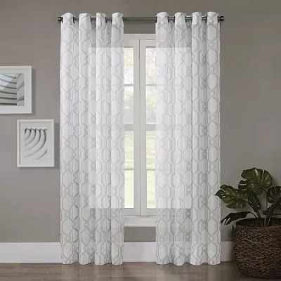 Regal Home Collections, Inc. Regal Home Crushed Voile Geo Print Grommet Top Sheer Single Curtain Panel In White