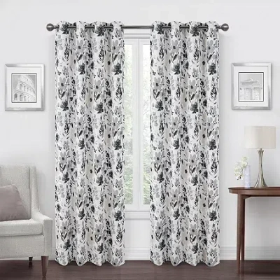 Regal Home Collections, Inc. Regal Home Dimensions Floral Grommet Top Energy Saving Blackout Single Curtain Panel In Gray