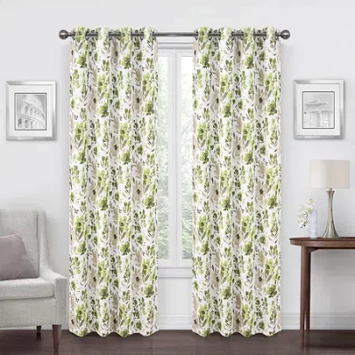 Regal Home Collections, Inc. Regal Home Dimensions Floral Grommet Top Energy Saving Blackout Single Curtain Panel In Green