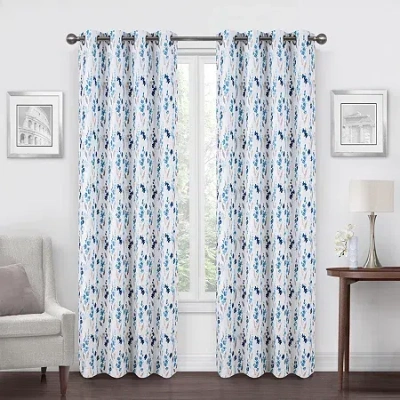 Regal Home Collections, Inc. Regal Home Dimensions Leaf Grommet Top Energy Saving Blackout Single Curtain Panel In Blue