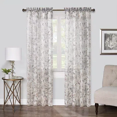 Regal Home Collections, Inc. Regal Home Floral Printed Voile Rod Pocket Sheer Single Curtain Panel In Sand